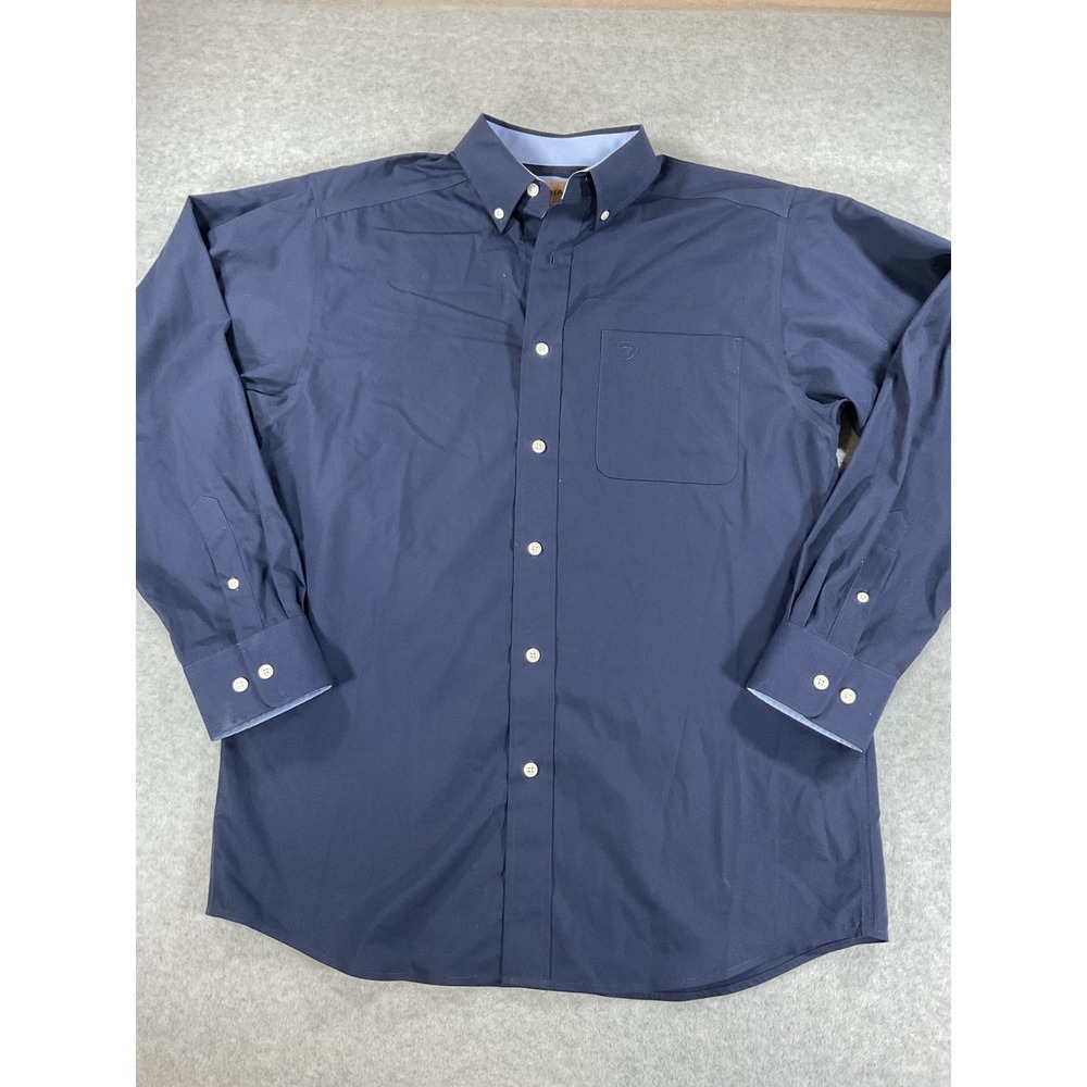 Ariat Mens Wrinkle Free Button Down Shirt Navy Blue Long Sleeve Size S 2538